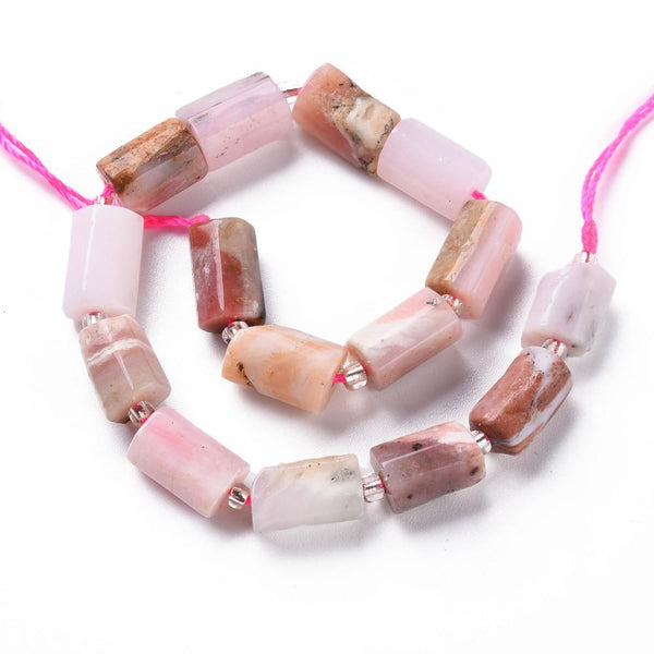 Natural Pink Opal Gemstone Faceted Column Beads 11mm x 8mm 1 Strand GS245