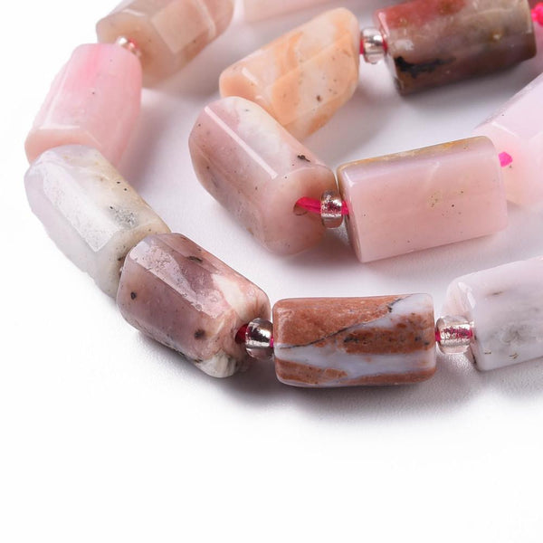 Natural Pink Opal Gemstone Faceted Column Beads 11mm x 8mm 1 Strand GS245