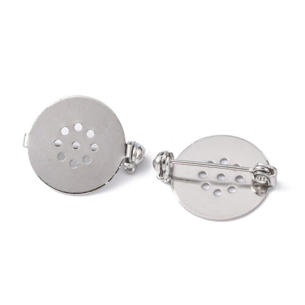 5 ROUND SIEVE BROOCH BACKS 18mm PIN BADGE CABOCHON SILVER PLATED AC13