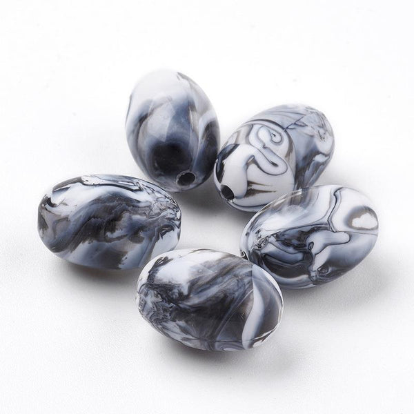 5 LARGE ACRYLIC FOCAL BEADS 17mm x 12mm Black White HOLE 2mm ACR247