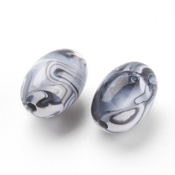 5 LARGE ACRYLIC FOCAL BEADS 17mm x 12mm Black White HOLE 2mm ACR247