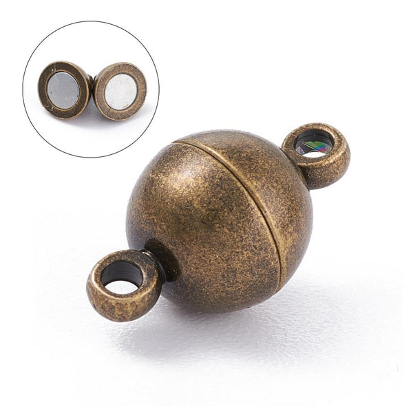 5 Magnetic Clasps Round Ball 11.5mm x 6mm Very Strong Bronze Plated AF48