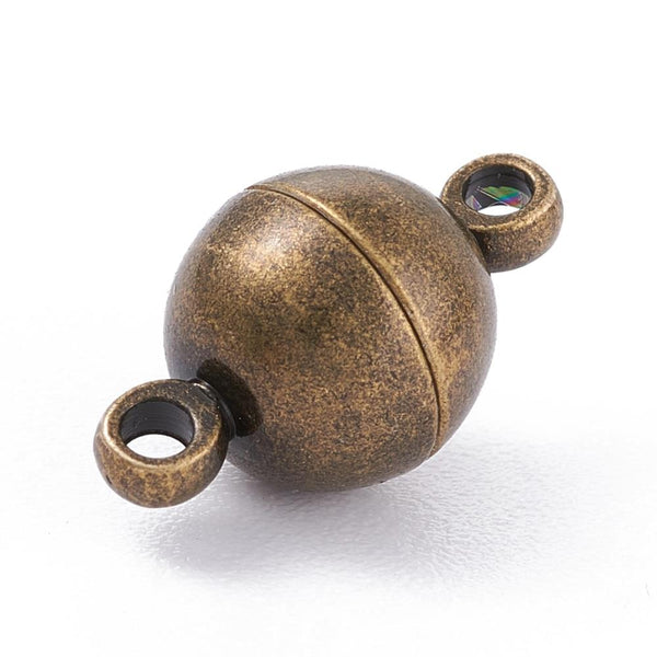 5 Magnetic Clasps Round Ball 11.5mm x 6mm Very Strong Bronze Plated AF48