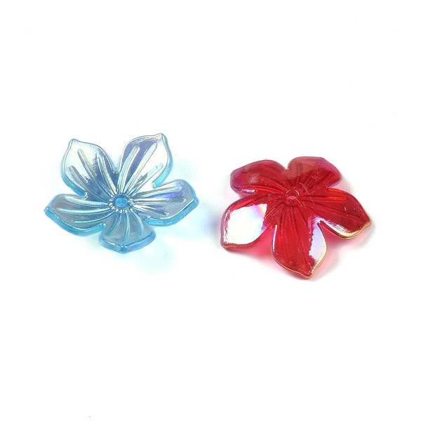 20 'AB' LUSTRE PLATED ACRYLIC PETAL FLOWER BEADS CAPS 24mm ACR250