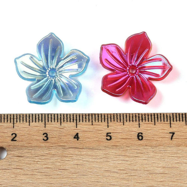 20 'AB' LUSTRE PLATED ACRYLIC PETAL FLOWER BEADS CAPS 24mm ACR250