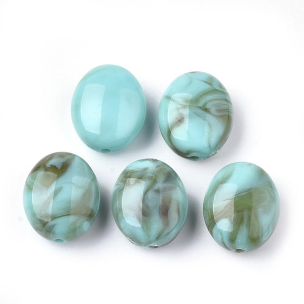 5 LARGE ACRYLIC FOCAL BEADS 20mm x 16mm CYAN TEAL HOLE 1.5mm ACR248