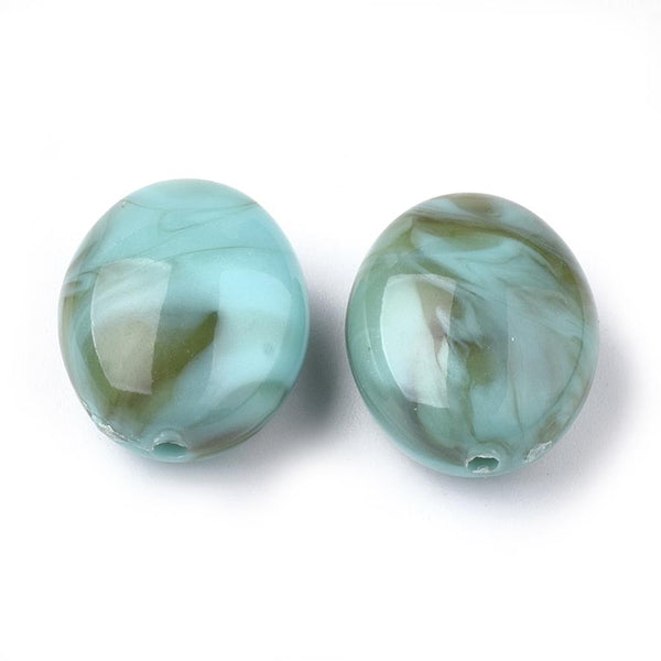 5 LARGE ACRYLIC FOCAL BEADS 20mm x 16mm CYAN TEAL HOLE 1.5mm ACR248