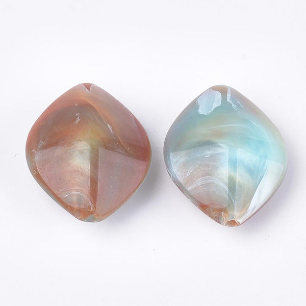 4 LARGE ACRYLIC FOCAL BEADS 35mm x 29mm AMBER TEAL HOLE 2.5mm ACR246
