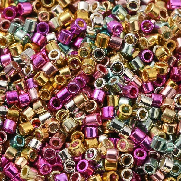 20g Approx 2500 Metallic Mixed Glass Seed Beads Bugle 11/0- 2mm