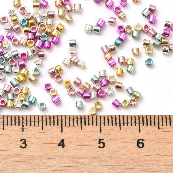 20g Approx 2500 Metallic Mixed Glass Seed Beads Bugle 11/0- 2mm