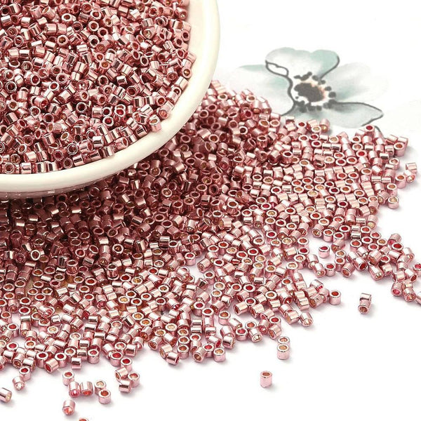 20g Approx 2500 Metallic Rose Gold Glass Seed Beads Bugle 11/0- 2mm