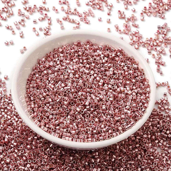 20g Approx 2500 Metallic Rose Gold Glass Seed Beads Bugle 11/0- 2mm