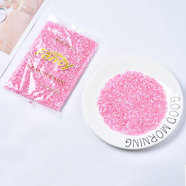 100gm Glass Seed & Bugle Beads PINK 2mm - 9mm Pearl Ceylon Opaque