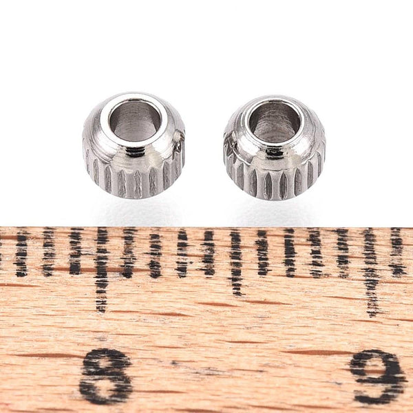 20 STAINLESS STEEL SPACER BEADS 4mm x 3mm ROUND GROOVED LARGE HOLE 1.6mm STA34