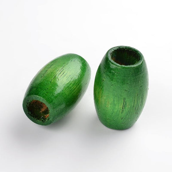 15 LARGE OVAL WOODEN BEADS 30mm x 20mm GREEN 9mm HOLE