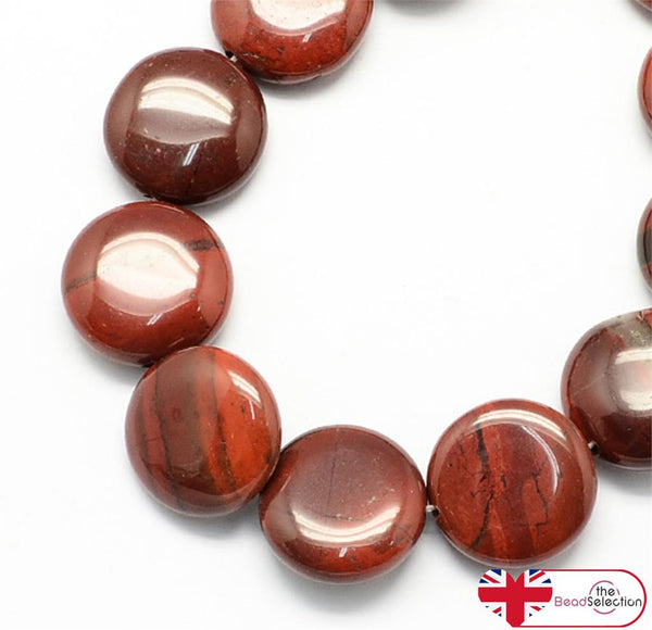 10 Red Jasper Gemstone Flat Round Beads 16mm Jewellery Making GS239