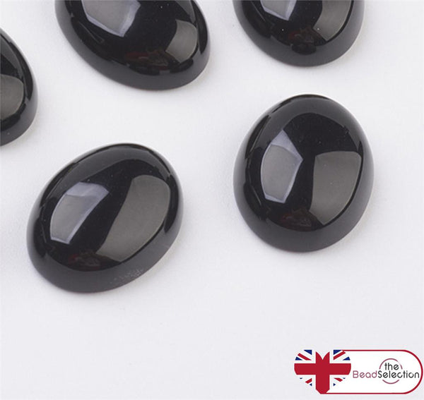 2 BLACK OBSIDIAN GEMSTONE CABOCHONS OVAL 25mm X 18mm FLAT BACKED CAMEO GCA13