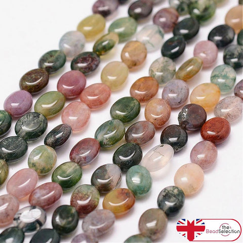 30 Natural Indian Agate Gemstone Oval Beads 8mm x 6mm Jewellery Making GS202