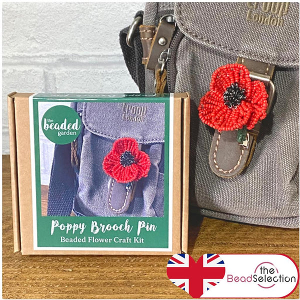 Poppy Flower Brooch Pin Kit. French Beading kit, Beaded Flower Kit (TBG-PBP)