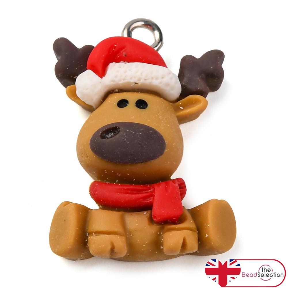 5 Xmas Reindeer Resin Charms Pendants 25mm Kawaii Jewellery Making C328