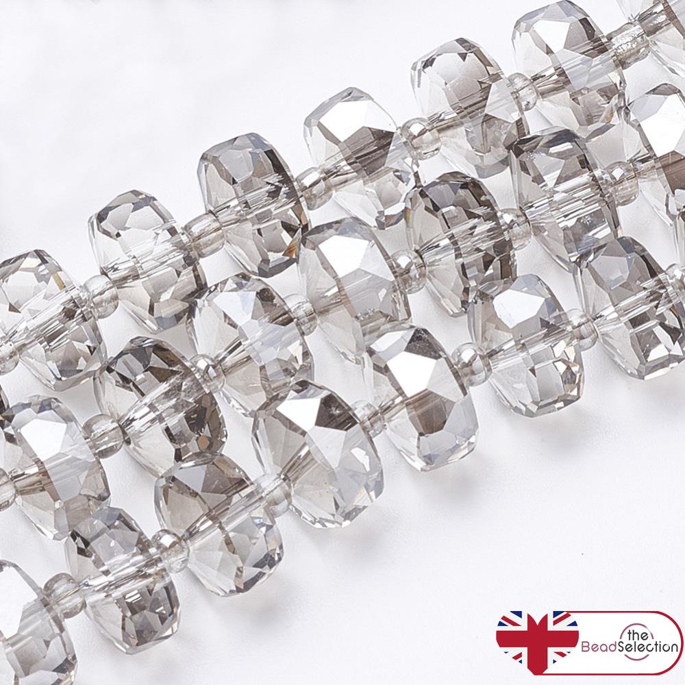 20 FACETED GLASS RONDELLE BEADS 8mm x 5mm AB SILVER GREY PURPLE GLS171