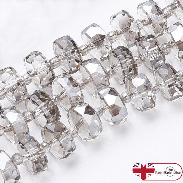 20 FACETED GLASS RONDELLE BEADS 8mm x 5mm AB SILVER GREY PURPLE GLS171