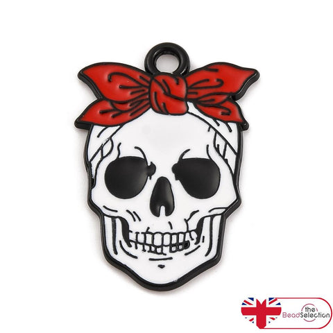 5 Halloween Skull Enamel Charms Pendant 21mm Jewellery Making C334