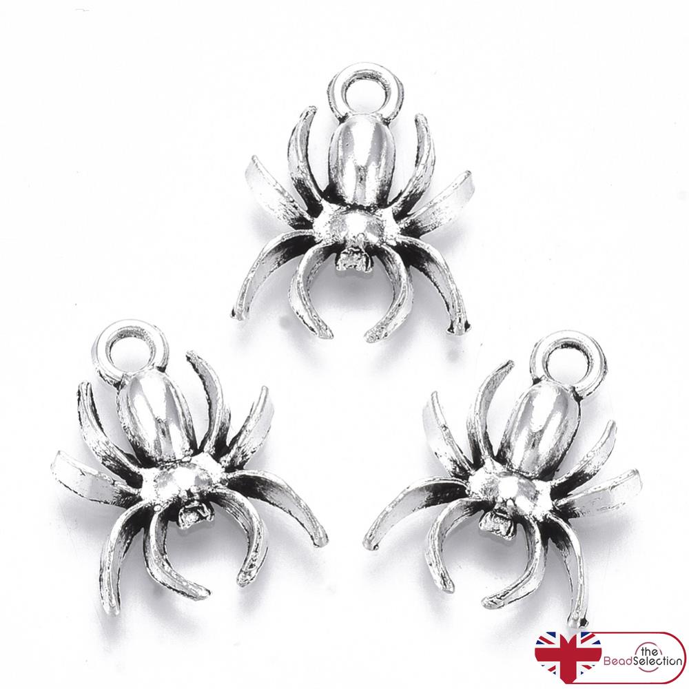 10 TIBETAN SILVER SPIDER CHARMS PENDANTS 18mm Jewellery Making C326