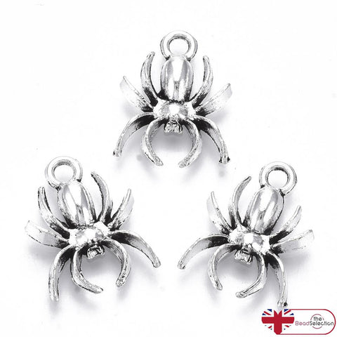 10 TIBETAN SILVER SPIDER CHARMS PENDANTS 18mm Jewellery Making C326