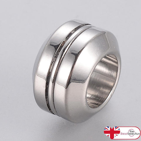 5 STAINLESS STEEL 304 SPACER BEADS 11mm ROUND GROOVED LARGE HOLE 6mm STA32