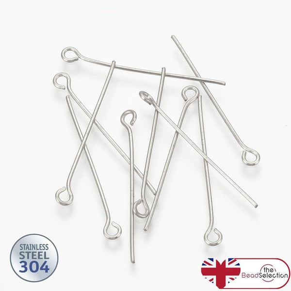 100 pcs Stainless Steel 304 Eye Pins 20mm - 50mm x 0.7mm Choice Jewellery Making
