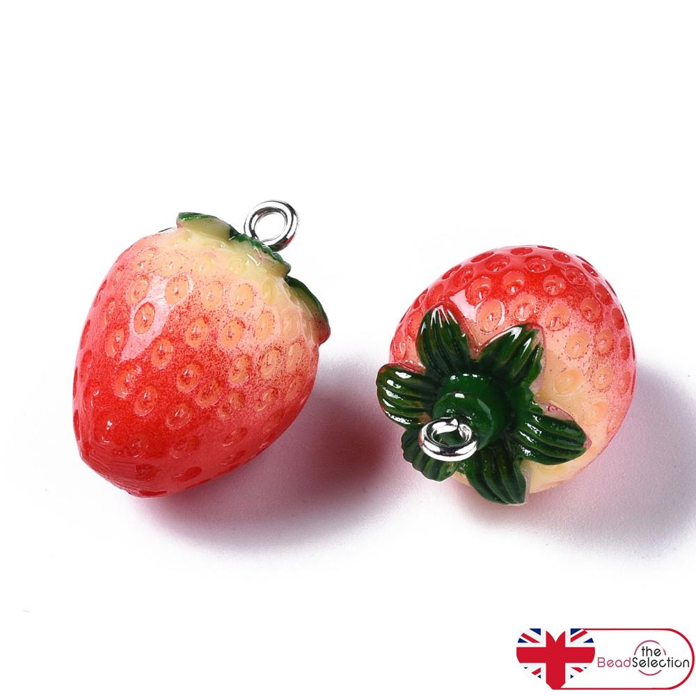 5 Strawberry Resin Charms Pendants 24mm Kawaii Jewellery Making C337