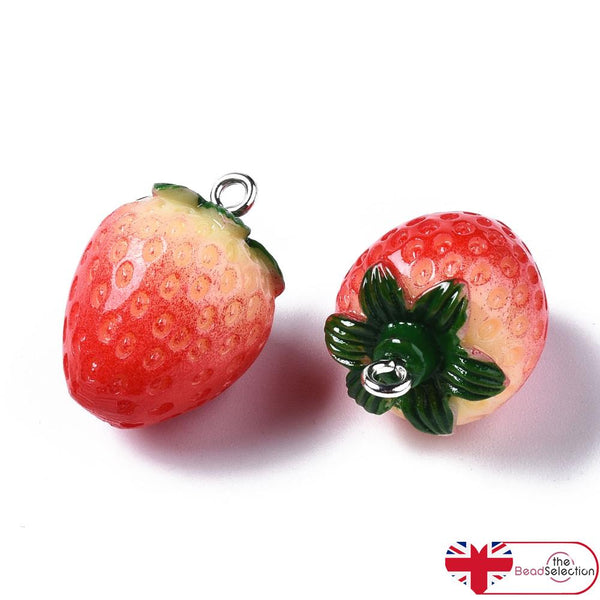 5 Strawberry Resin Charms Pendants 24mm Kawaii Jewellery Making C337