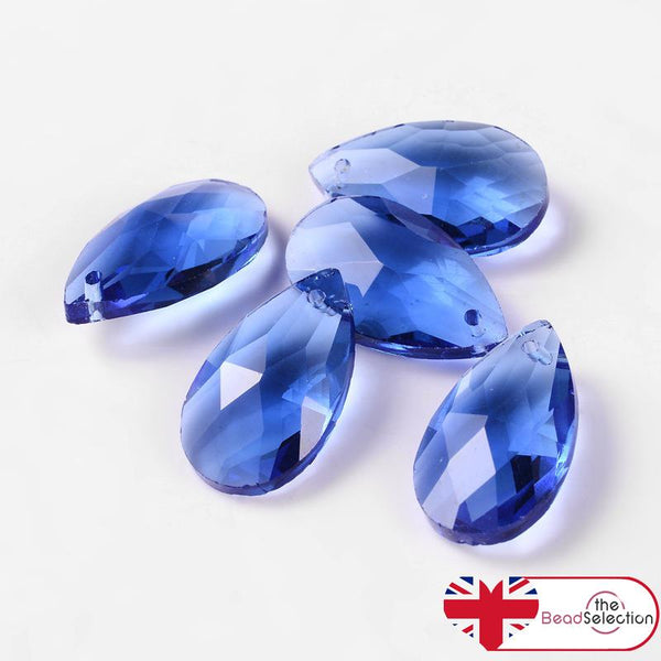 10 CRYSTAL GLASS FACETED SUN CATCHER DROP PENDANTS 22mm BLUE GLS168