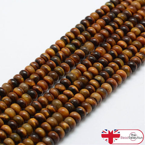 50 Tiger Eye Gemstone Rondelle Flat Round Beads 6mm x 4mm Jewellery Making GS216