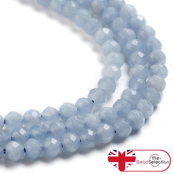 Tiny Faceted Blue Angelite Round Beads 3mm 120+ 1 STRAND GS228