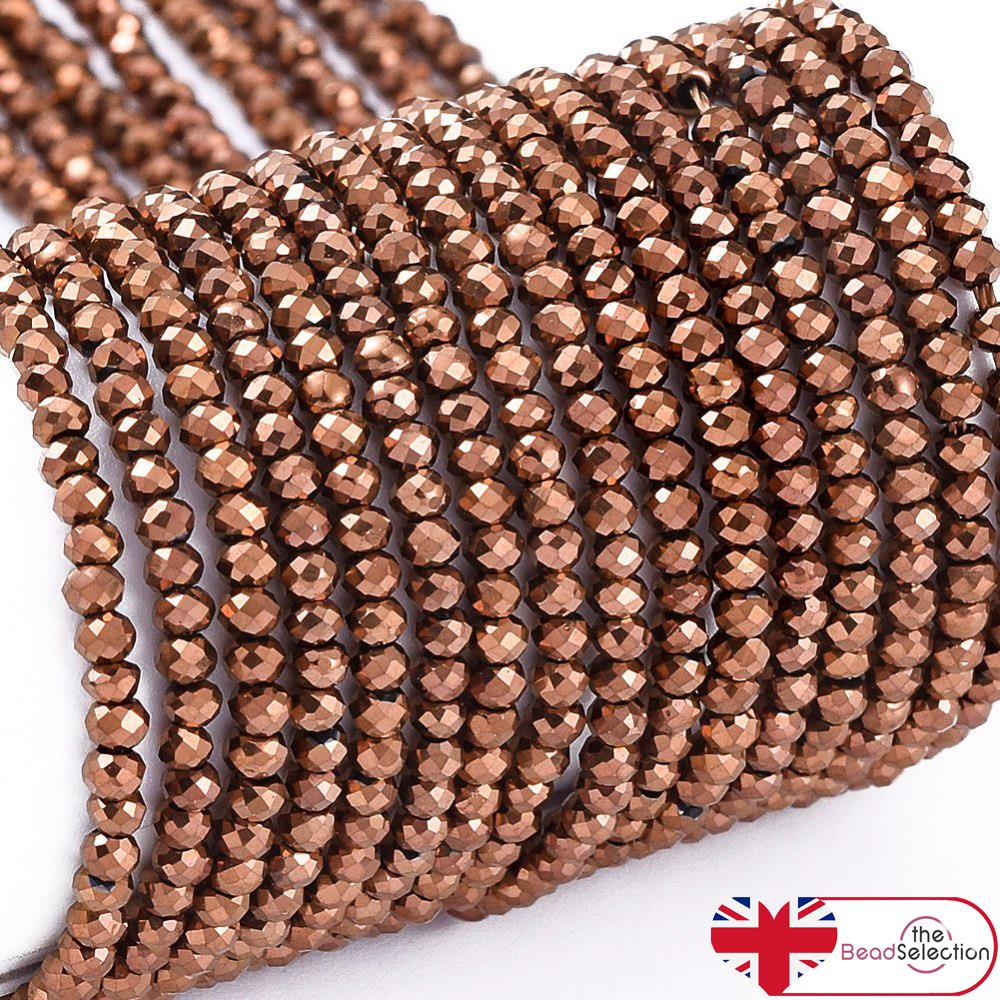 Tiny Copper Faceted Glass Rondelle Round Beads 2mm x1.5mm 220+ STRAND GLS174