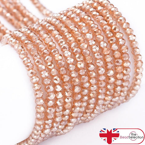 Tiny Gold Faceted Glass Rondelle Round Beads 2mm x1.5mm 220+ STRAND GLS173