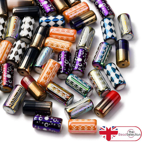 10 Patterned Glass Column Tube Beads 20mm x 8mm Hole 1.4mm GLS180