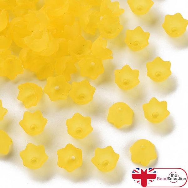 50 Flower Beads YELLOW Frosted Lucite Acrylic Bell Cup 10mm LUC81