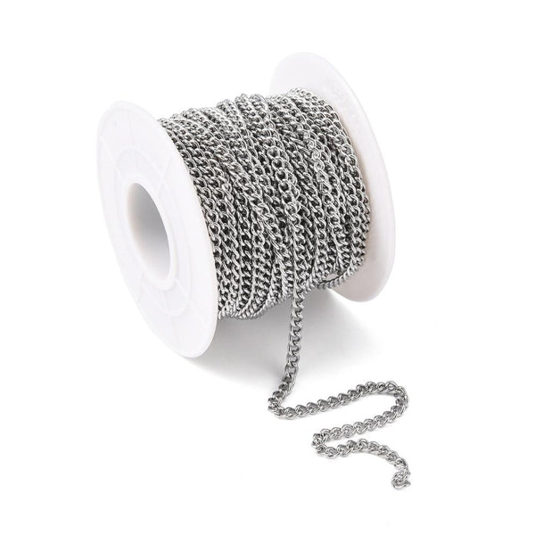Stainless Steel 304 Fine Curb Chain 4mm x 3mm Jewellery Making STA27