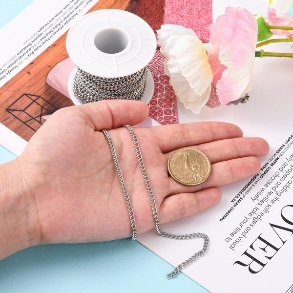 Stainless Steel 304 Fine Curb Chain 4mm x 3mm Jewellery Making STA27