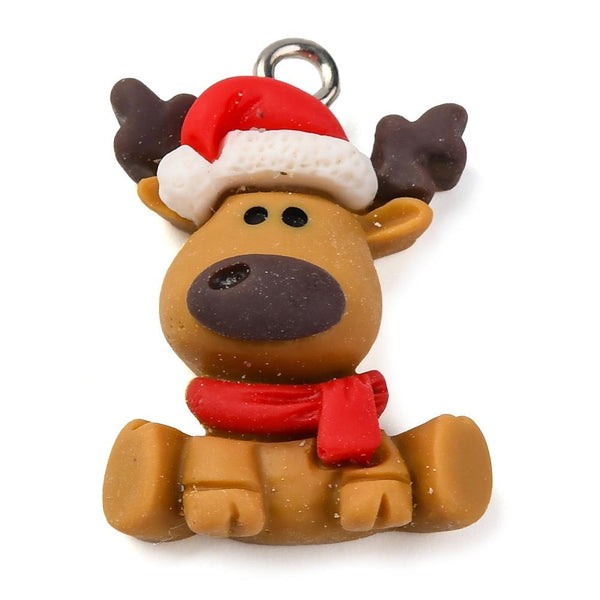 5 Xmas Reindeer Resin Charms Pendants 25mm Kawaii Jewellery Making C328