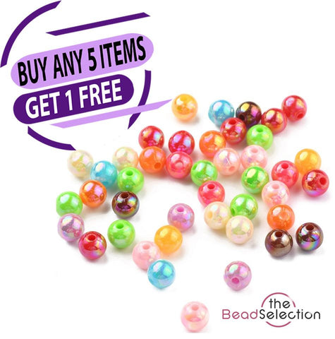200 Acrylic Beads 'AB ' Pearl Lustre 6mm Jewellery Making Childrens ACR87