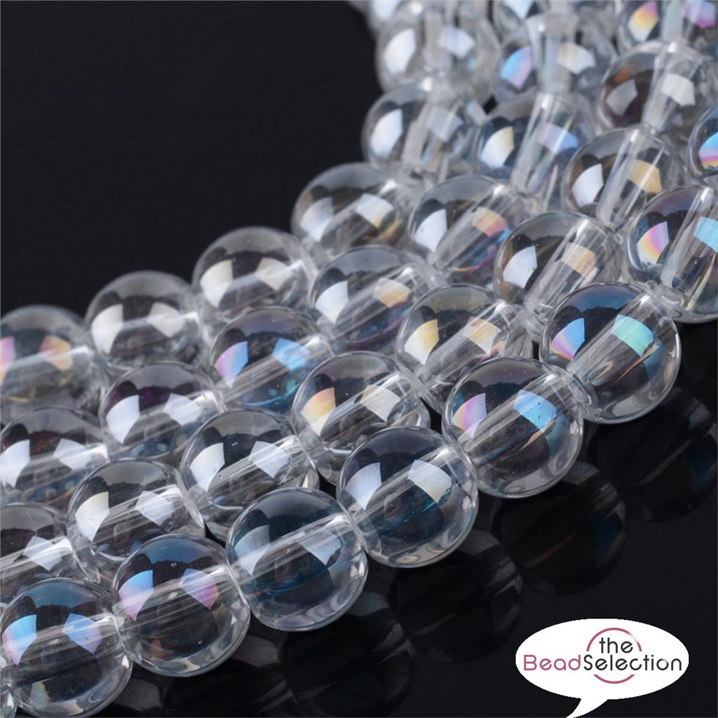 100 CLEAR 'AB' RAINBOW LUSTRE ROUND GLASS BEADS 8mm JEWELLERY MAKING GLS104