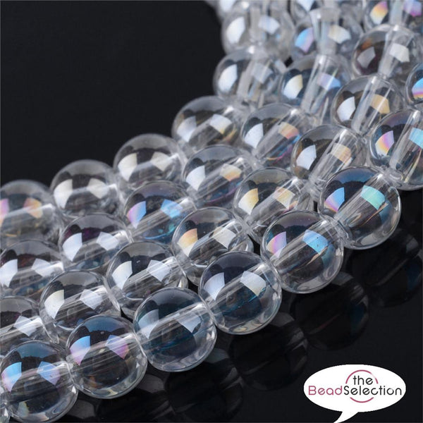 100 CLEAR 'AB' RAINBOW LUSTRE ROUND GLASS BEADS 8mm JEWELLERY MAKING GLS104