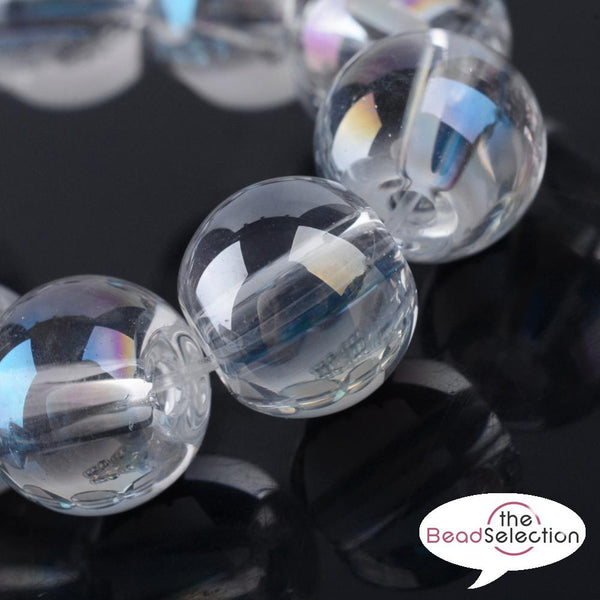 100 CLEAR 'AB' RAINBOW LUSTRE ROUND GLASS BEADS 8mm JEWELLERY MAKING GLS104