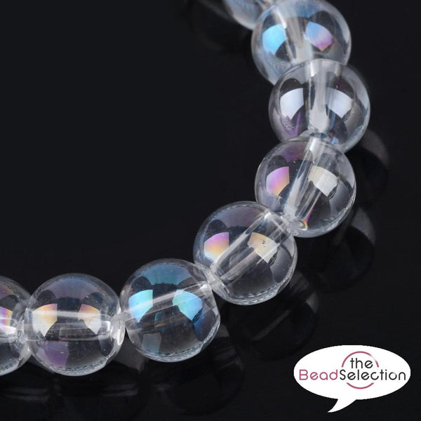 100 CLEAR 'AB' RAINBOW LUSTRE ROUND GLASS BEADS 8mm JEWELLERY MAKING GLS104