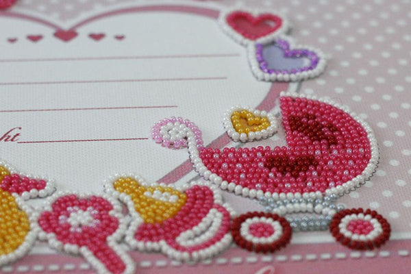 BABY BIRTH GIRL ABRIS ART BEAD EMBROIDERY KIT MIDI 22cm x 22cm ( AB-603 )