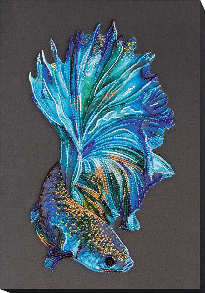 BLUE GOLD FISH ABRIS ART BEAD EMBROIDERY KIT large 39cm x 27cm ( AB-746 )